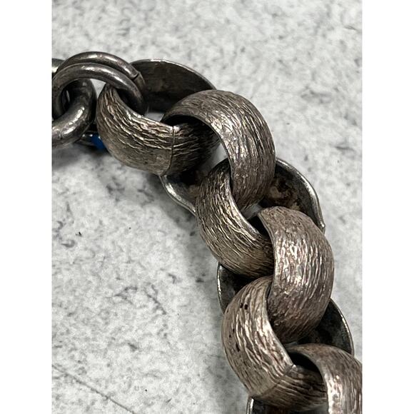 Vintage Yosca Heavy Silver Tone Textured Chain Bracelet - Picture 3 of 7